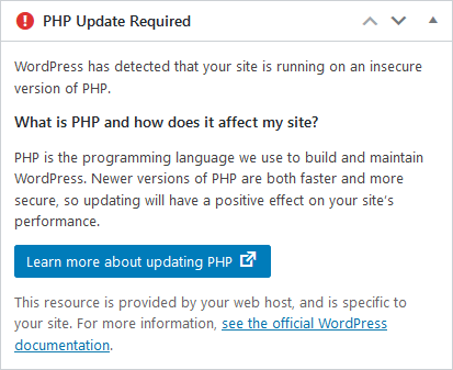 PHP Update Required (WordPress)