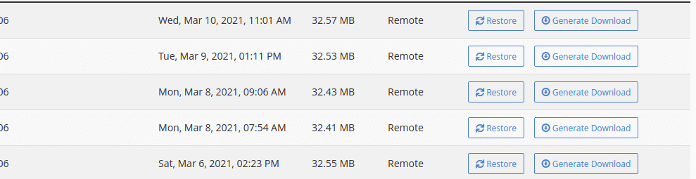 untuk restore database sendiri ada beberapa tanggal yang bisa dipilih