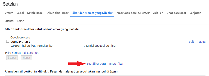 Filter dan Alamat yang Diblokir